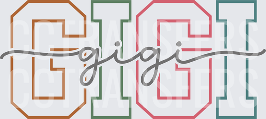 Varsity Letter GIGI Script Layered Typography Design (DTF)