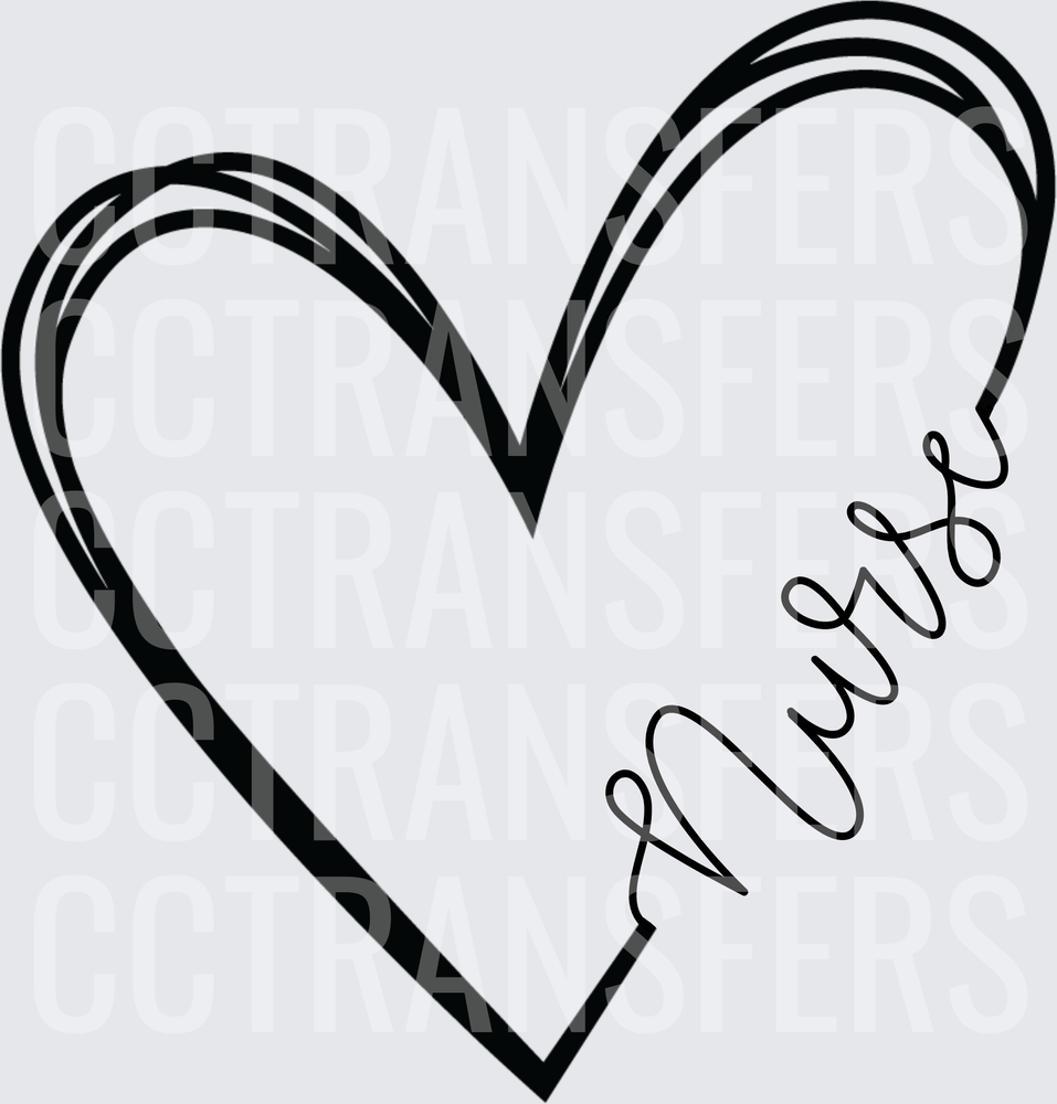 Nurse Scripted Heart Outline Sketch (DTF)
