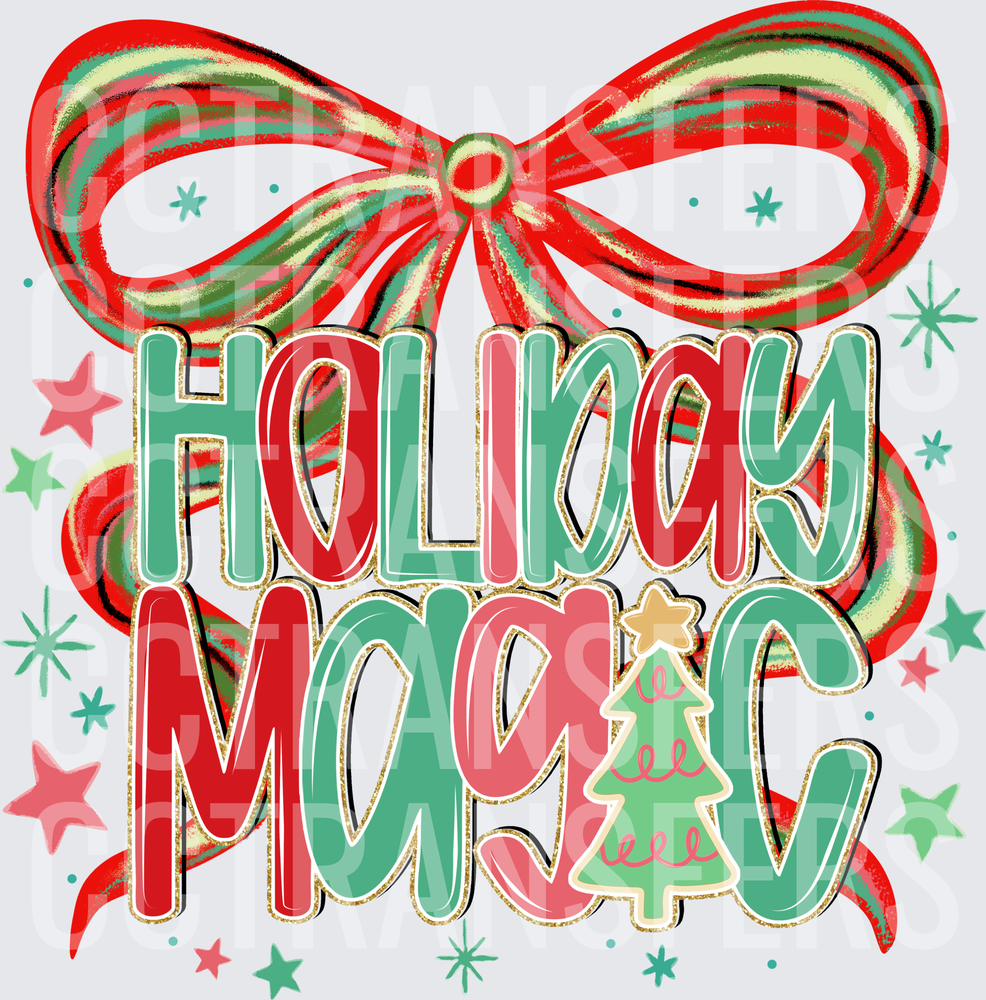 Holiday Magic Christmas Bow and Tree Cookie Design (DTF)