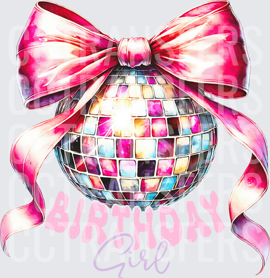 Birthday Girl Disco Ball with Pink Bow (DTF)
