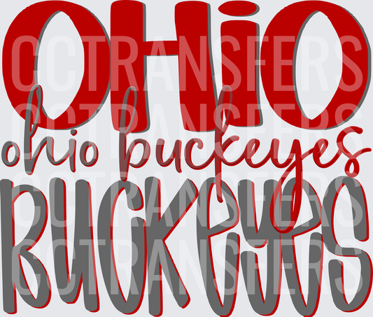 Ohio Buckeyes Stacked Mixed Font Red Gray Design (DTF)