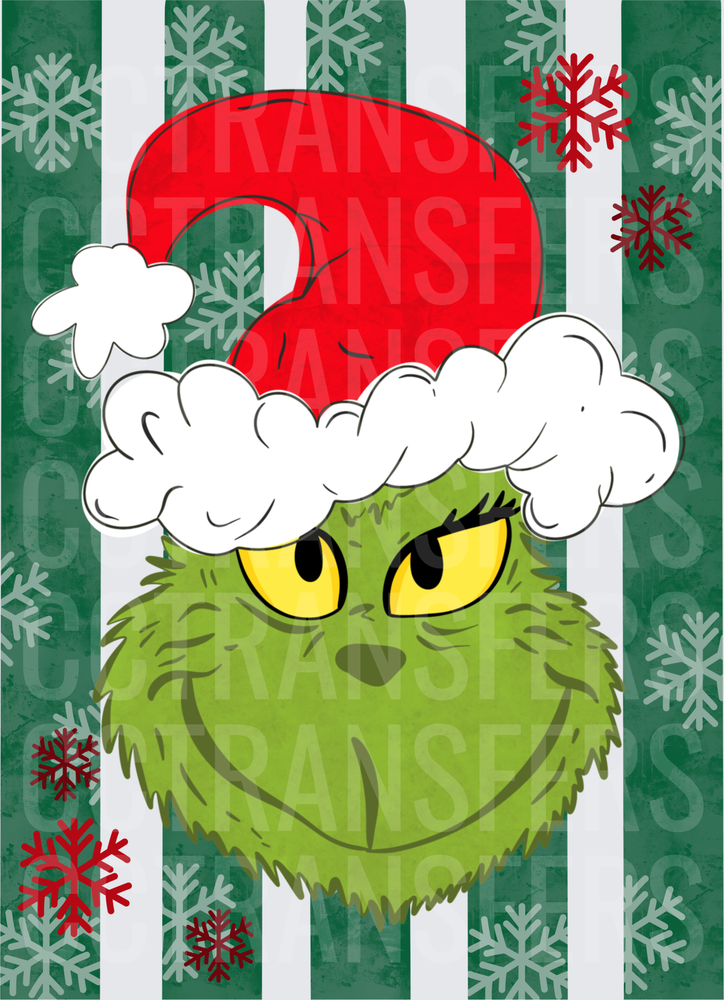 Sneaky Green Furry G-Man Santa Hat Snowflakes (DTF)
