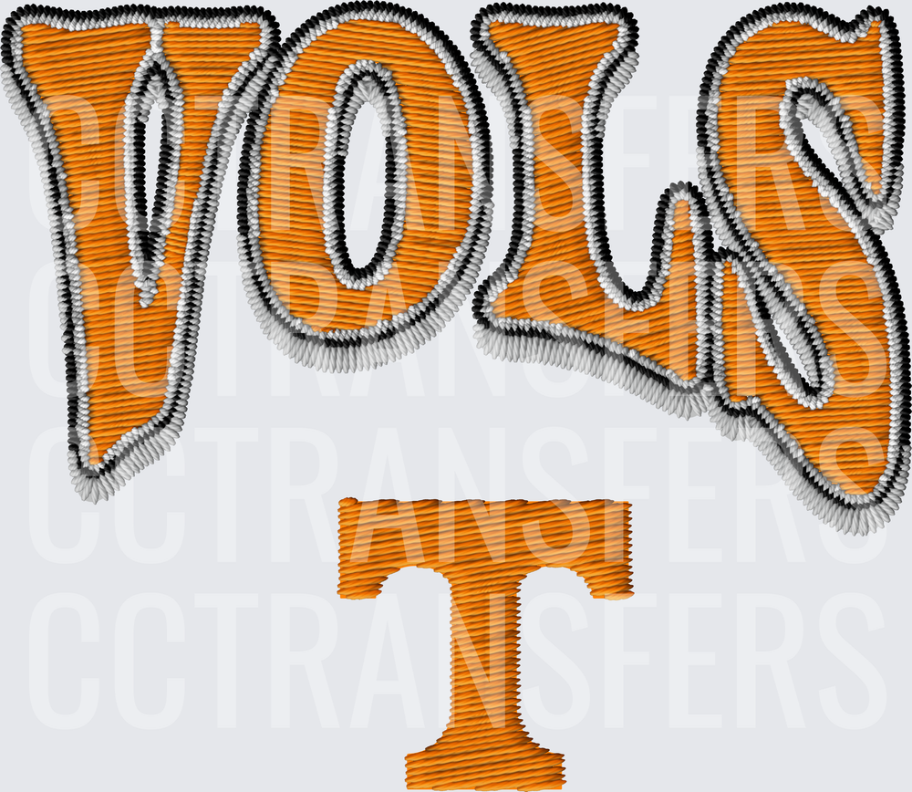 Tennessee Vols Orange Embroidery Style Lettering with T Logo (DTF)