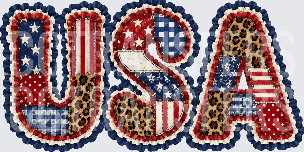 Patchwork Patriotic USA Letters Leopard Stars Stripes (DTF)