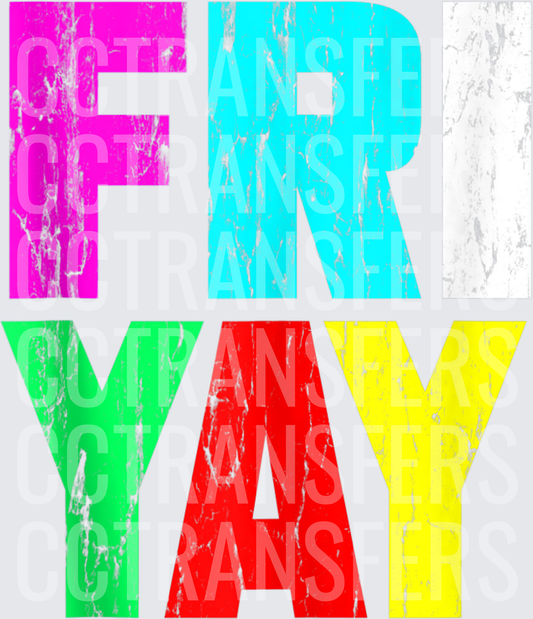 Friyay Distressed Multicolor Bold Letter Design (DTF)
