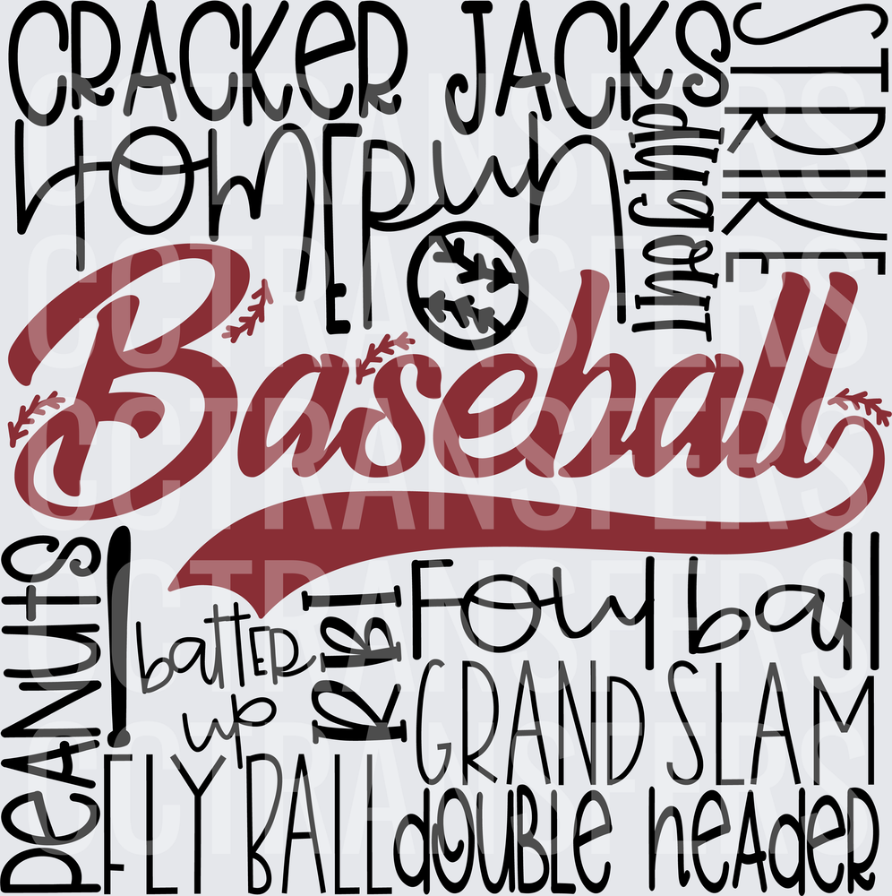 Baseball Word Collage Cracker Jacks Grand Slam Strike (DTF)