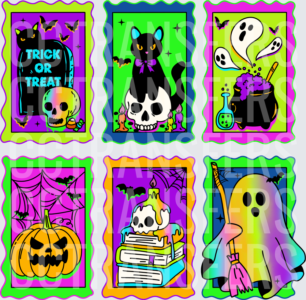 Neon Halloween Stamp Panels Trick Or Treat Six Pack (DTF)