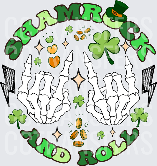 Shamrock And Roll Skeleton Hands Rock On St. Patrick's Day (DTF)