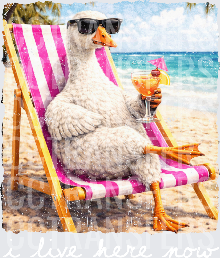 Cool Goose Relaxing on Beach Chair with Tropical Drink (DTF)