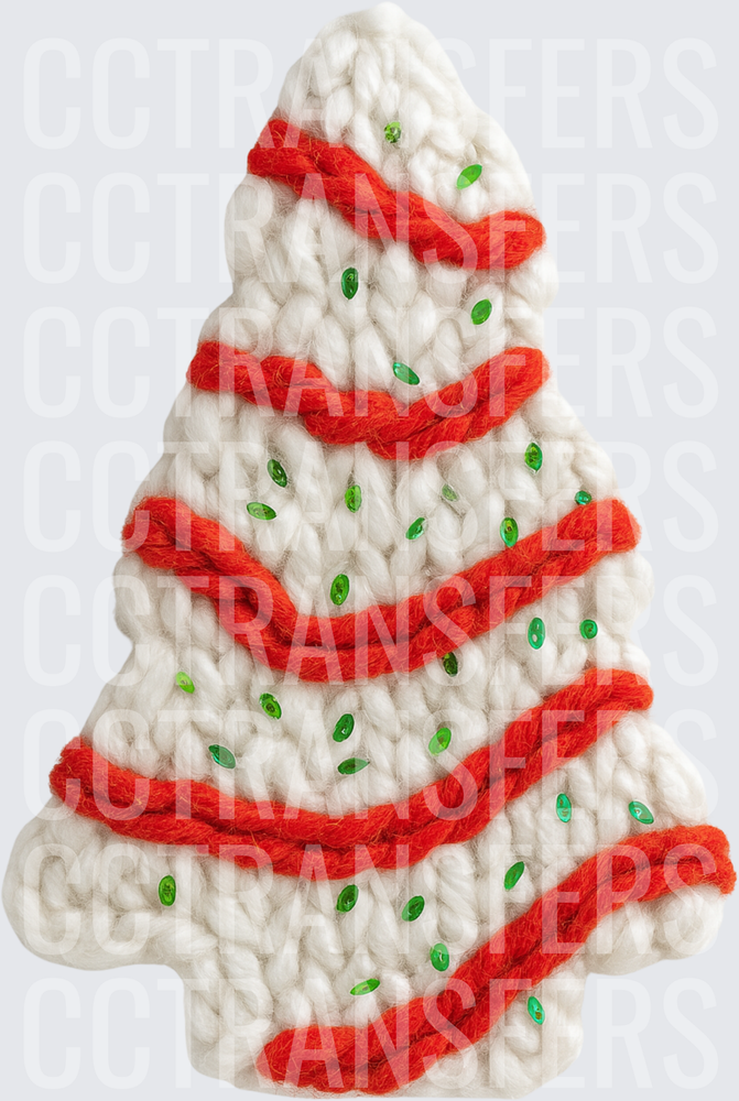 Chunky Knit Christmas Tree Red Stripe Green Sequins (DTF)