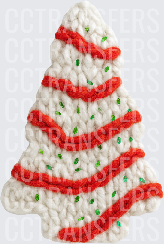 Chunky Knit Christmas Tree Red Stripe Green Sequins (DTF)