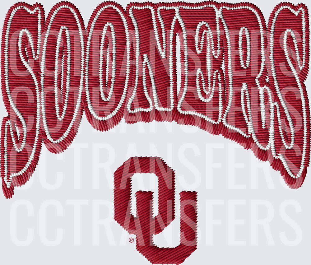 Sooners Embroidery Style Crimson Bold Lettering with OU Logo (DTF)