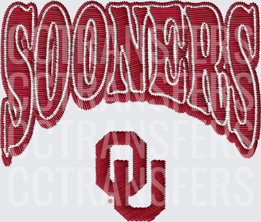 Sooners Embroidery Style Crimson Bold Lettering with OU Logo (DTF)