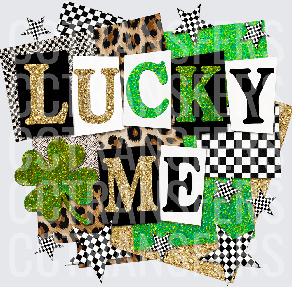 Lucky Me St. Patrick's Day Glitter Leopard Checker (DTF)