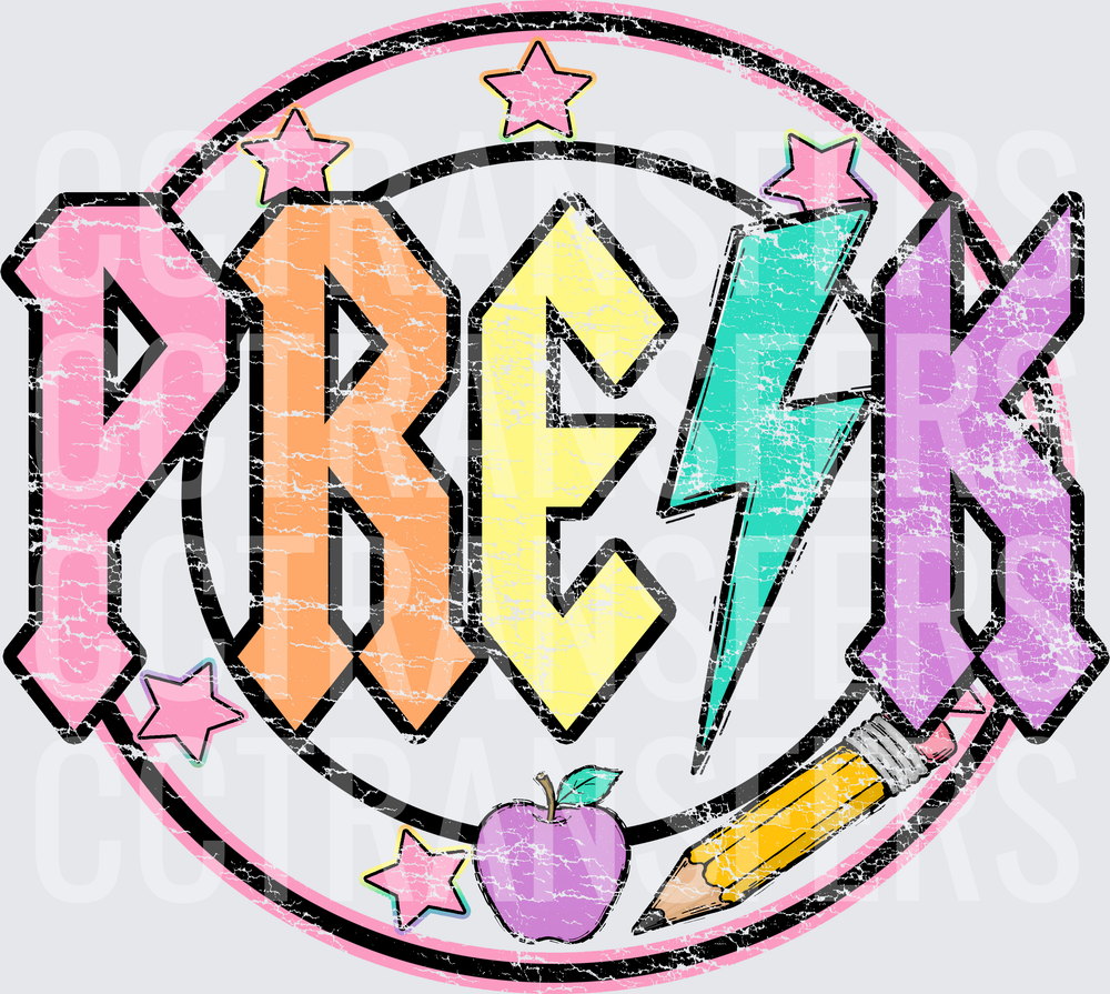 Pre-K Rock Style Distressed Bold Lettering Apple Pencil (DTF)