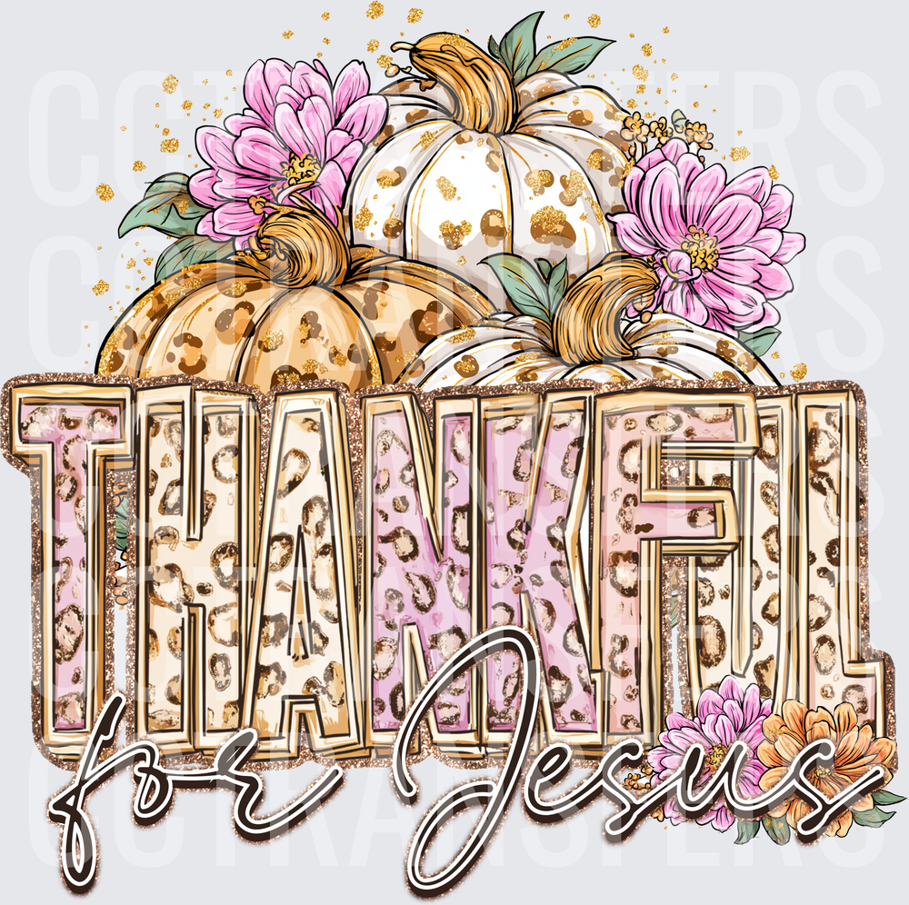 Thankful For Jesus Leopard Pumpkins Pink Floral (DTF)