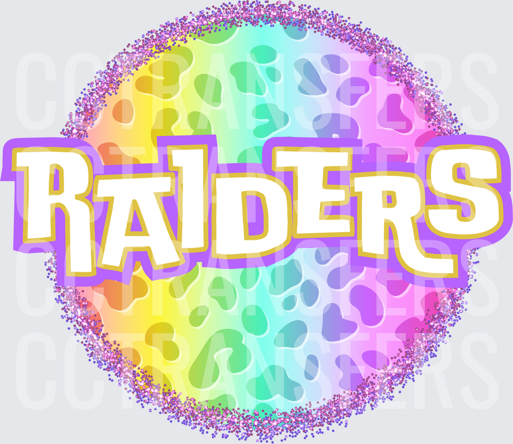 Raiders Rainbow Leopard Glitter Circle (DTF)
