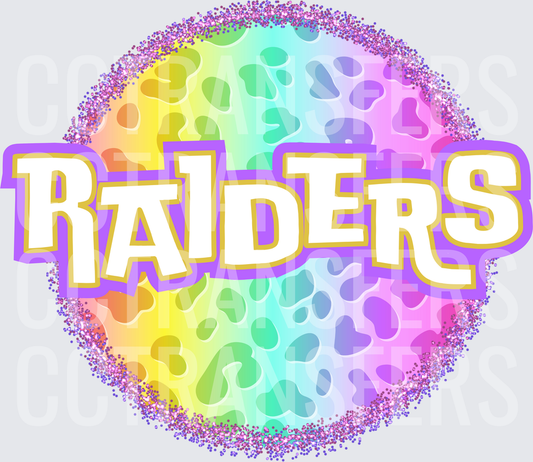 Raiders Rainbow Leopard Glitter Circle (DTF)