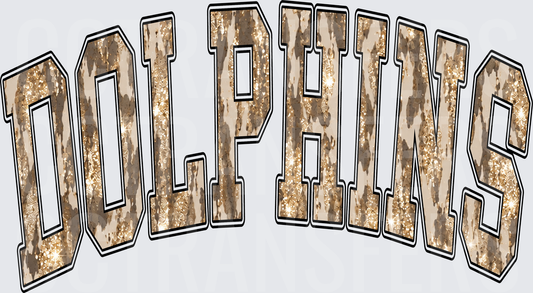 Dolphins Arched Gold Glitter Leopard Bold Letters (DTF)