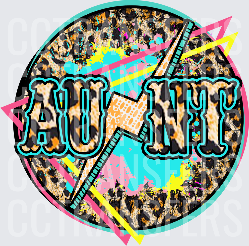 Aunt Leopard Print Lightning Bolt Circle Splatter (DTF)