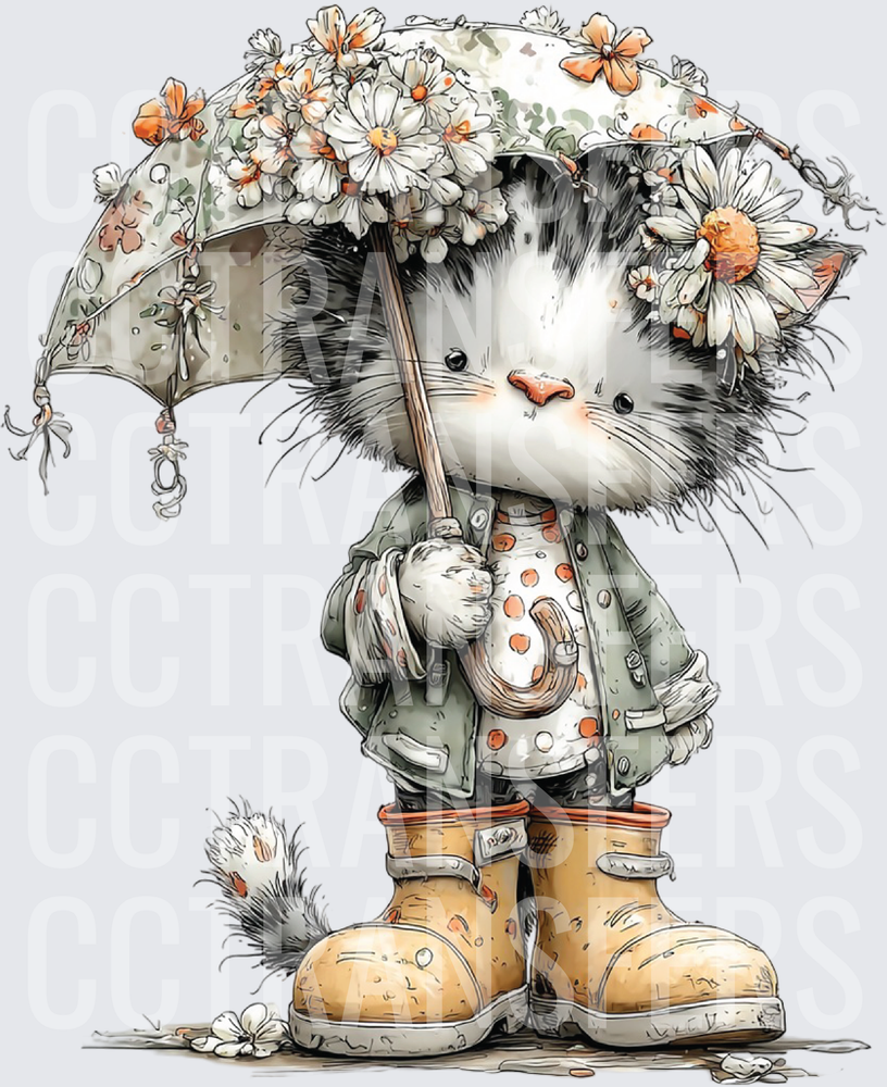 Fluffy Kitten Daisy Umbrella Rain Boots Jacket (DTF)