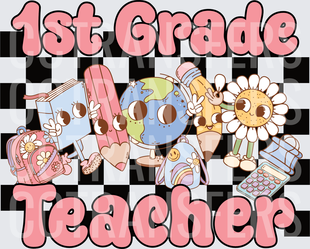 1st Grade Teacher Retro Groovy School Characters (DTF)