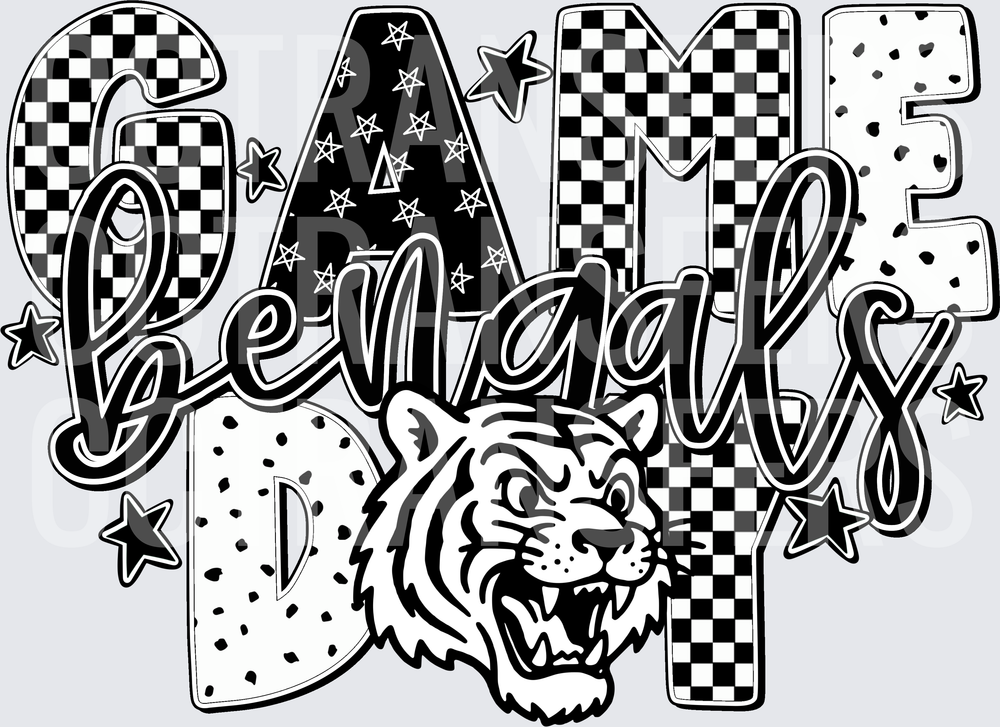 Game Day Bengals Tiger Mascot Checkered Stars (DTF)