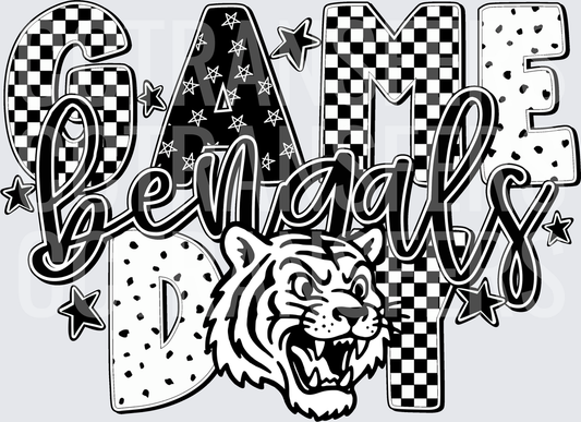 Game Day Bengals Tiger Mascot Checkered Stars (DTF)