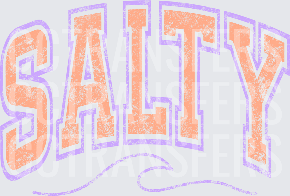 Salty Arched Varsity Distressed Peach Lavender Letters (DTF)