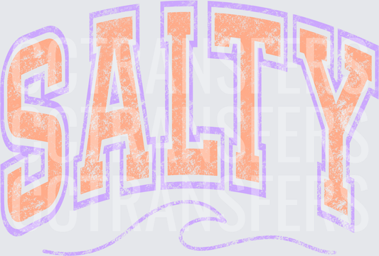Salty Arched Varsity Distressed Peach Lavender Letters (DTF)