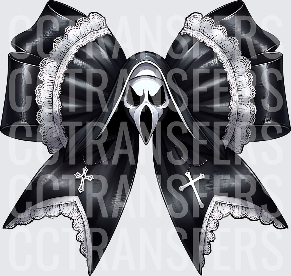 Gothic Horror Mask Black Lace Bow with Crosses (DTF)