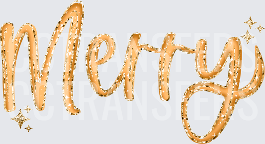 Merry Gold Glitter Script with Sparkle Accents (DTF)