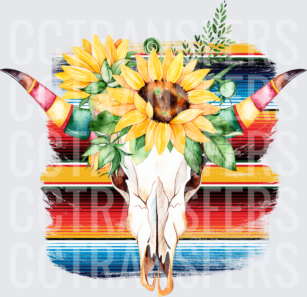Boho Bull Skull Sunflowers Serape Stripe Western (DTF)