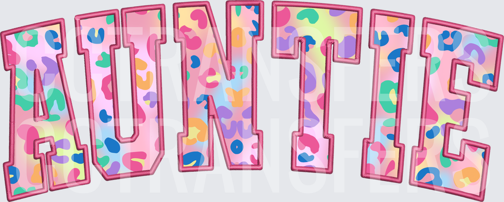 Auntie Varsity Colorful Leopard Print Block Letters (DTF)