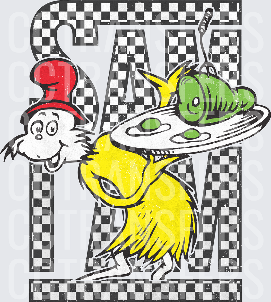 SAM I AM Checkered Creature Green Eggs Plate (DTF)