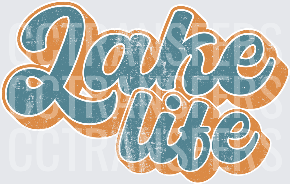 Retro Distressed Lake Life Script Bubble Text (DTF)