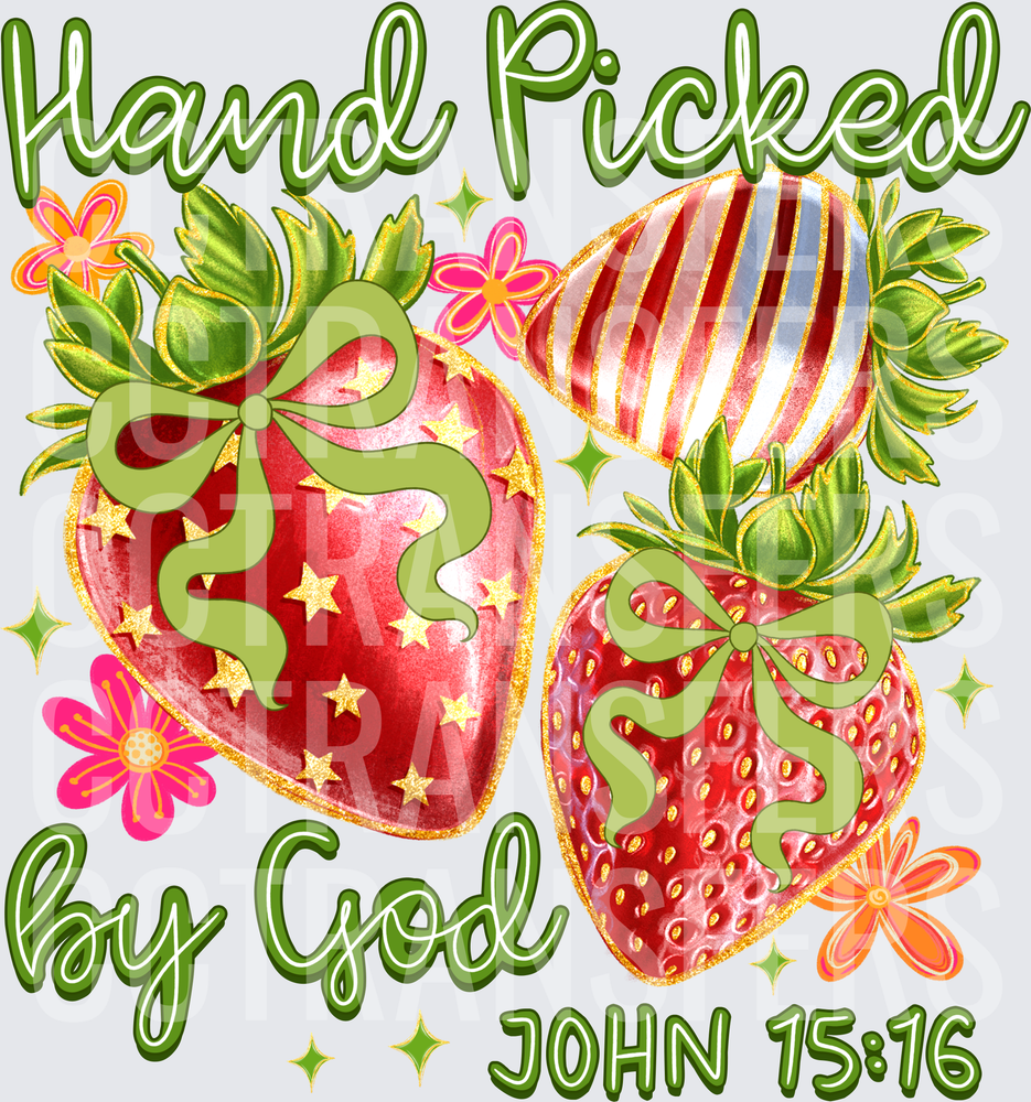 Hand Picked by God John 15:16 Strawberry Bow Floral (DTF)
