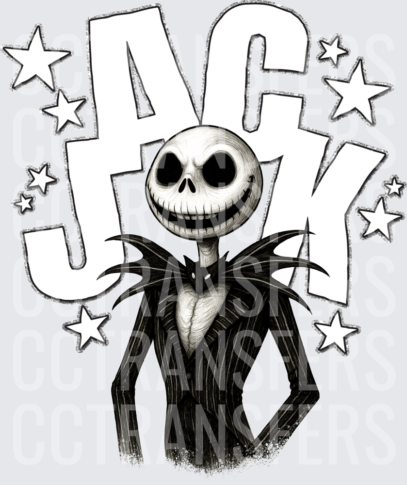 Skeleton Pumpkin King Bold Stars Sketch Design (DTF)