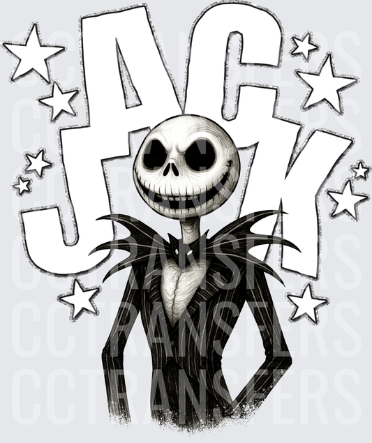 Skeleton Pumpkin King Bold Stars Sketch Design (DTF)
