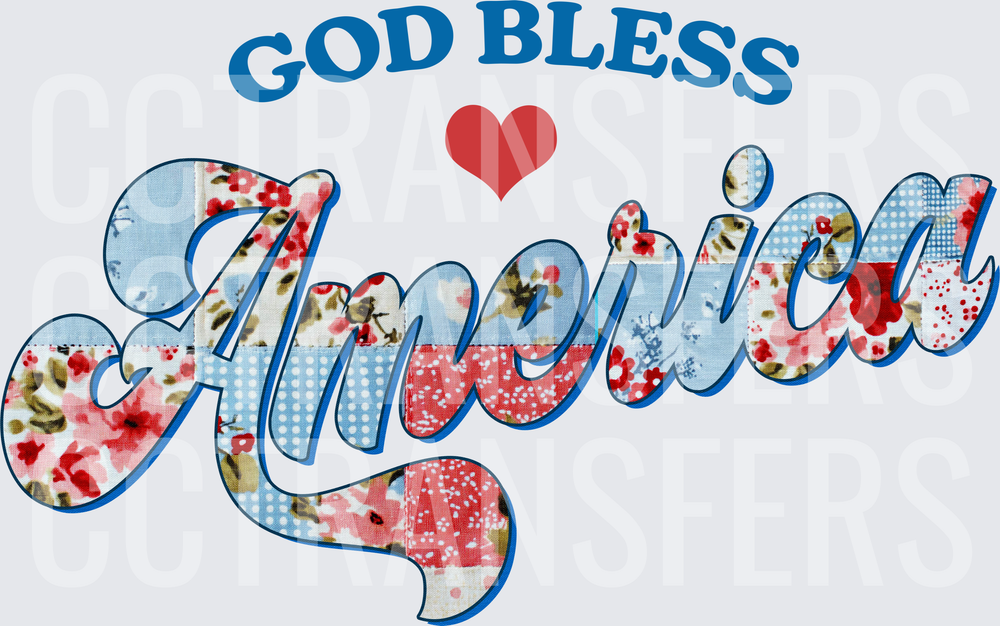 God Bless America Patchwork Floral Heart (DTF)