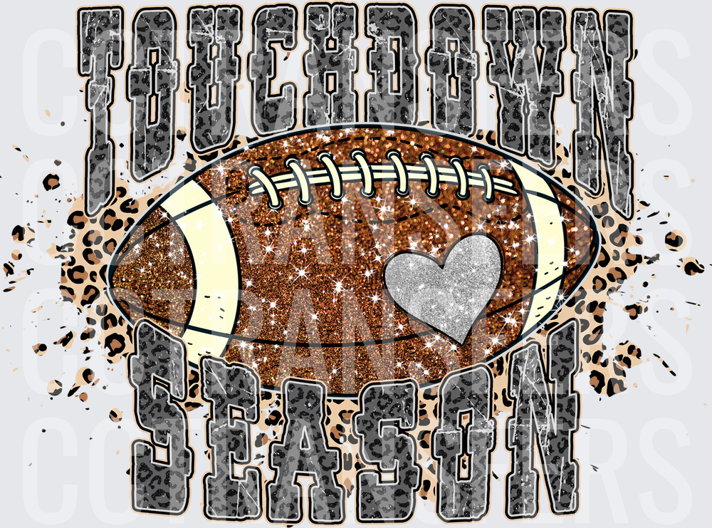 Touchdown Season Glitter Football Leopard Print Heart (DTF)