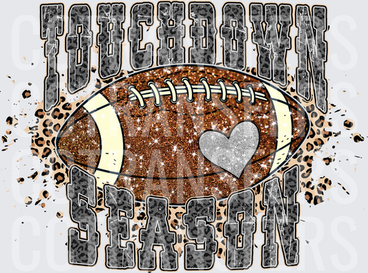 Touchdown Season Glitter Football Leopard Print Heart (DTF)