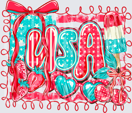 USA Patriotic Red White Blue Summer Sweets Doodle (DTF)