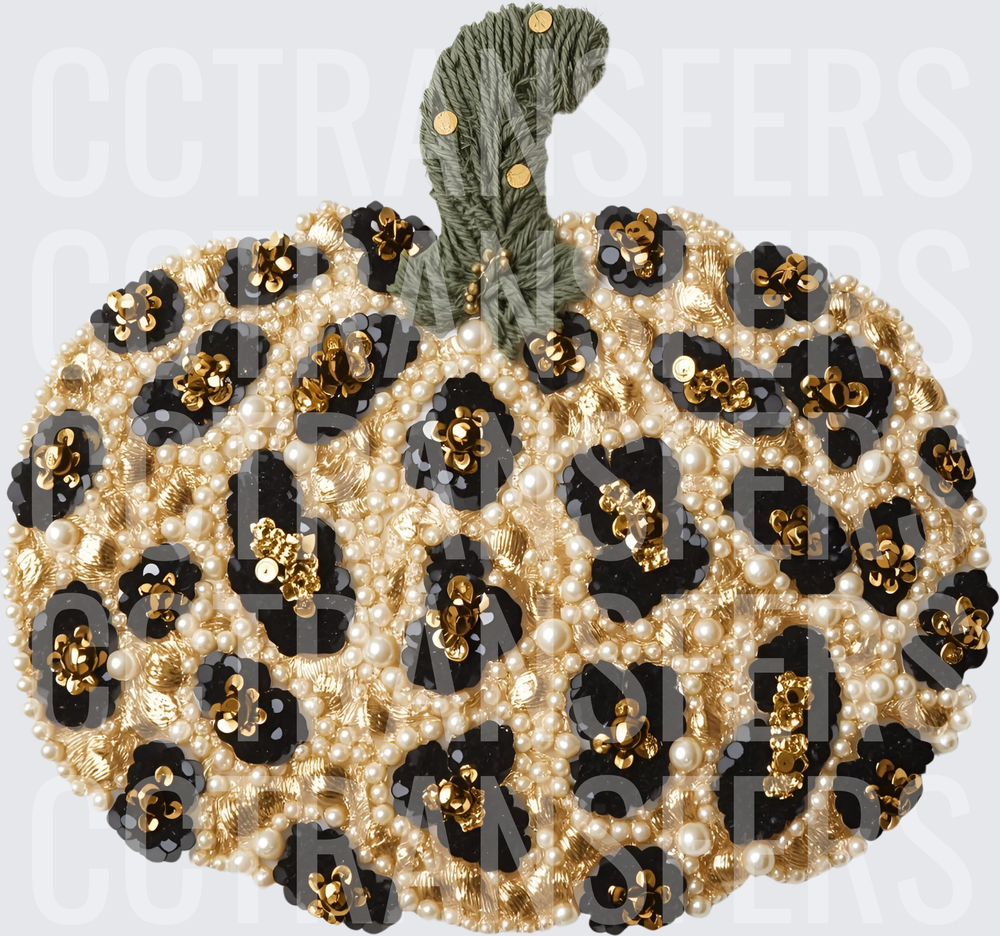 Beaded Leopard Print Pumpkin with Pearls and Sequins (DTF)