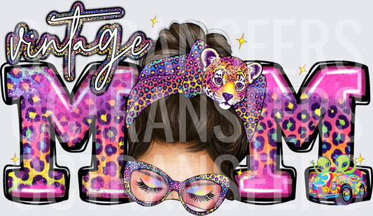 Vintage Mom Messy Bun Leopard Print Colorful Design (DTF)