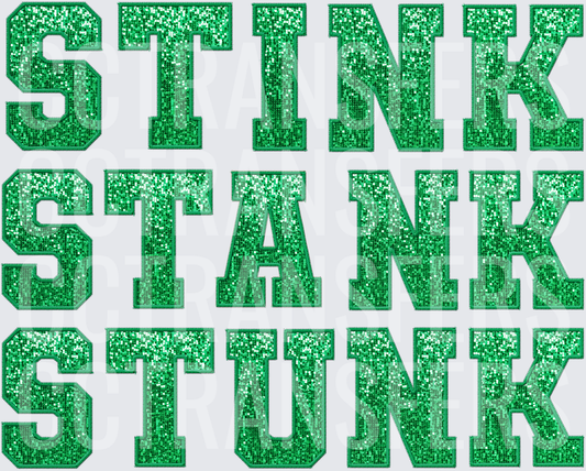 Stink Stank Stunk Green Glitter Varsity Letters (DTF)