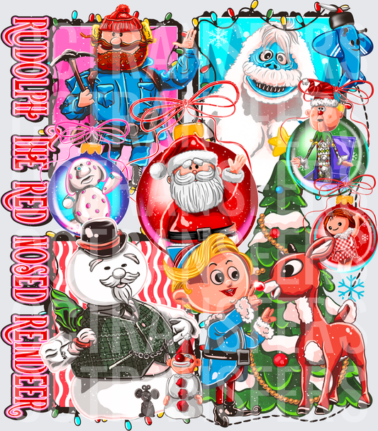 Rudolph The Red Nosed Reindeer Holiday Character Collage (DTF)