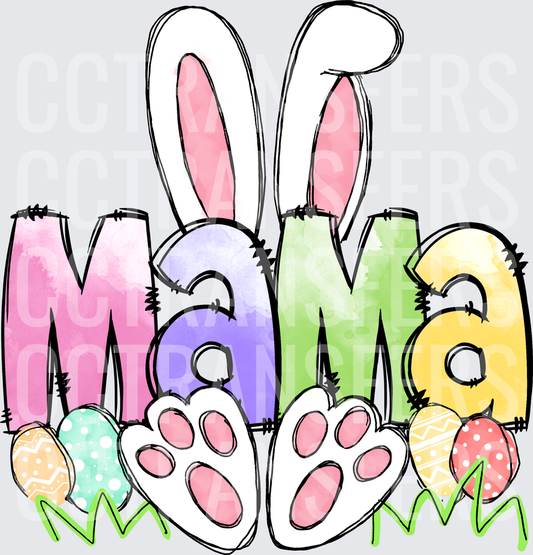 Mama Easter Bunny Ears Paws Colorful Eggs (DTF)