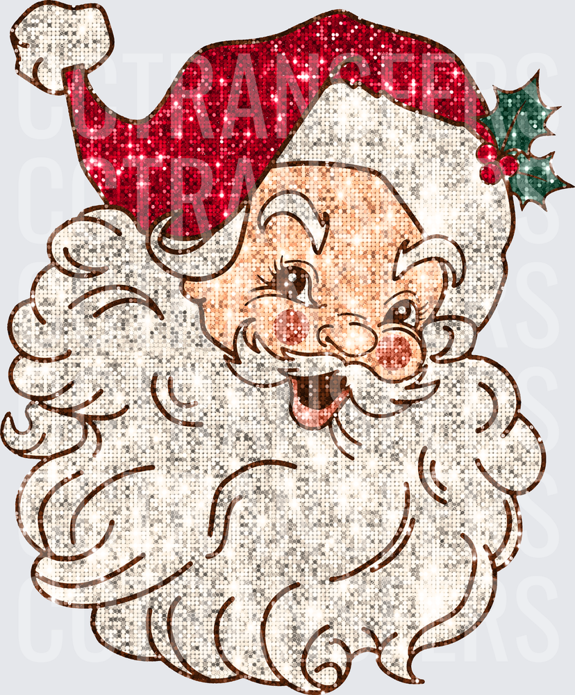 Glitter Retro Santa Claus Face Holly Berry Hat (DTF)