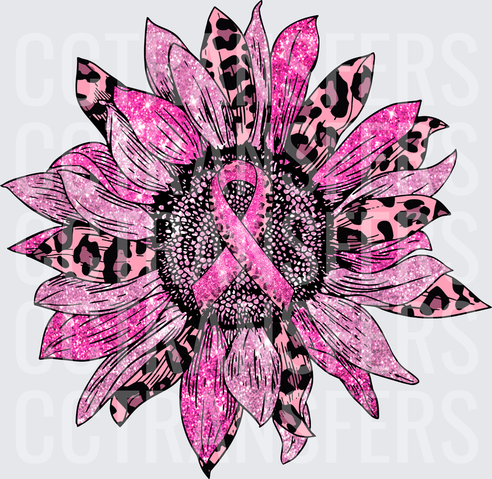 Pink Glitter Leopard Sunflower Awareness Ribbon (DTF)